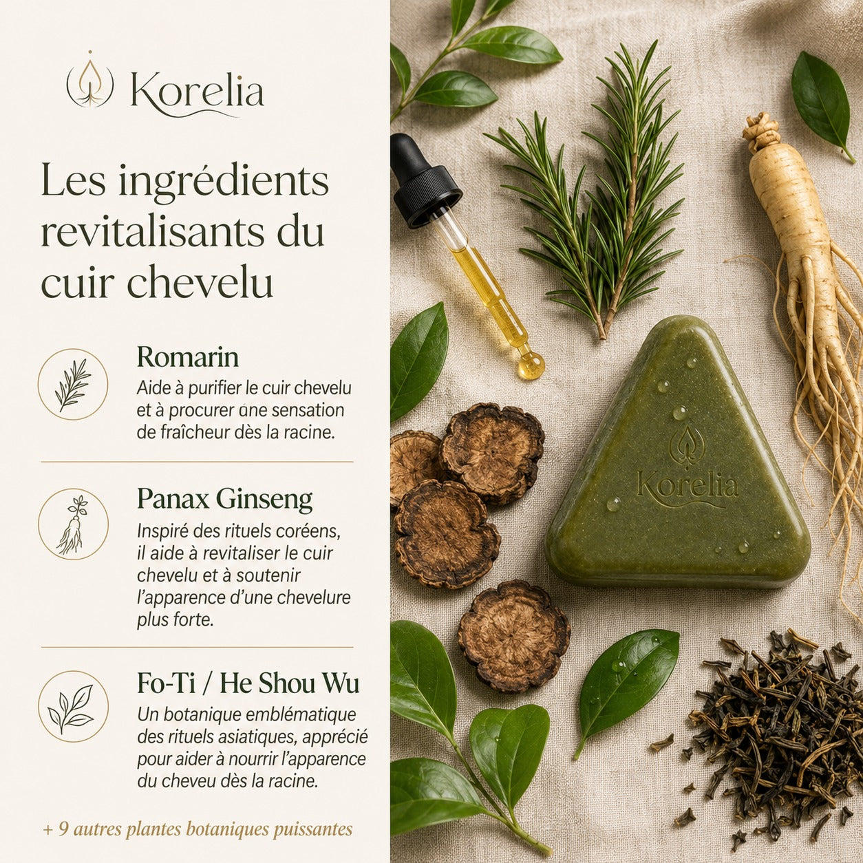 Korelia — Cuir Chevelu Revitalisé, Racines Renforcées & Cheveux Propres, Légers et Visiblement Plus Forts
