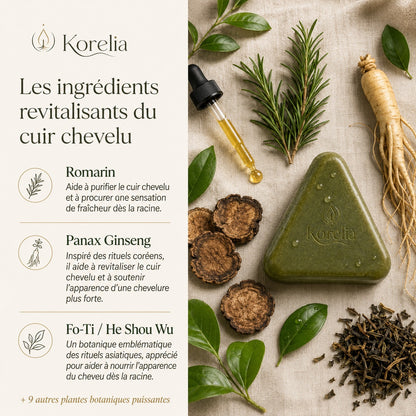 Korelia — Cuir Chevelu Revitalisé, Racines Renforcées & Cheveux Propres, Légers et Visiblement Plus Forts